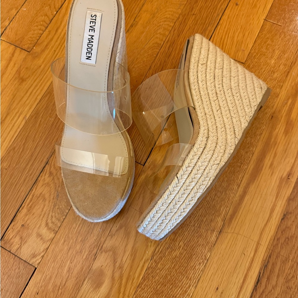 Steve Madden Clear Strap Tan Wedges